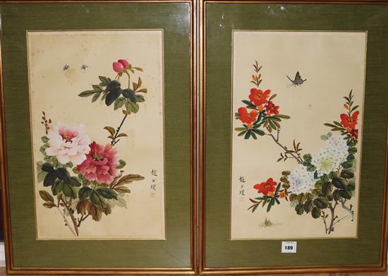 A pair of Chinese paintings on silk, 20th century, 53 x 32.5cm